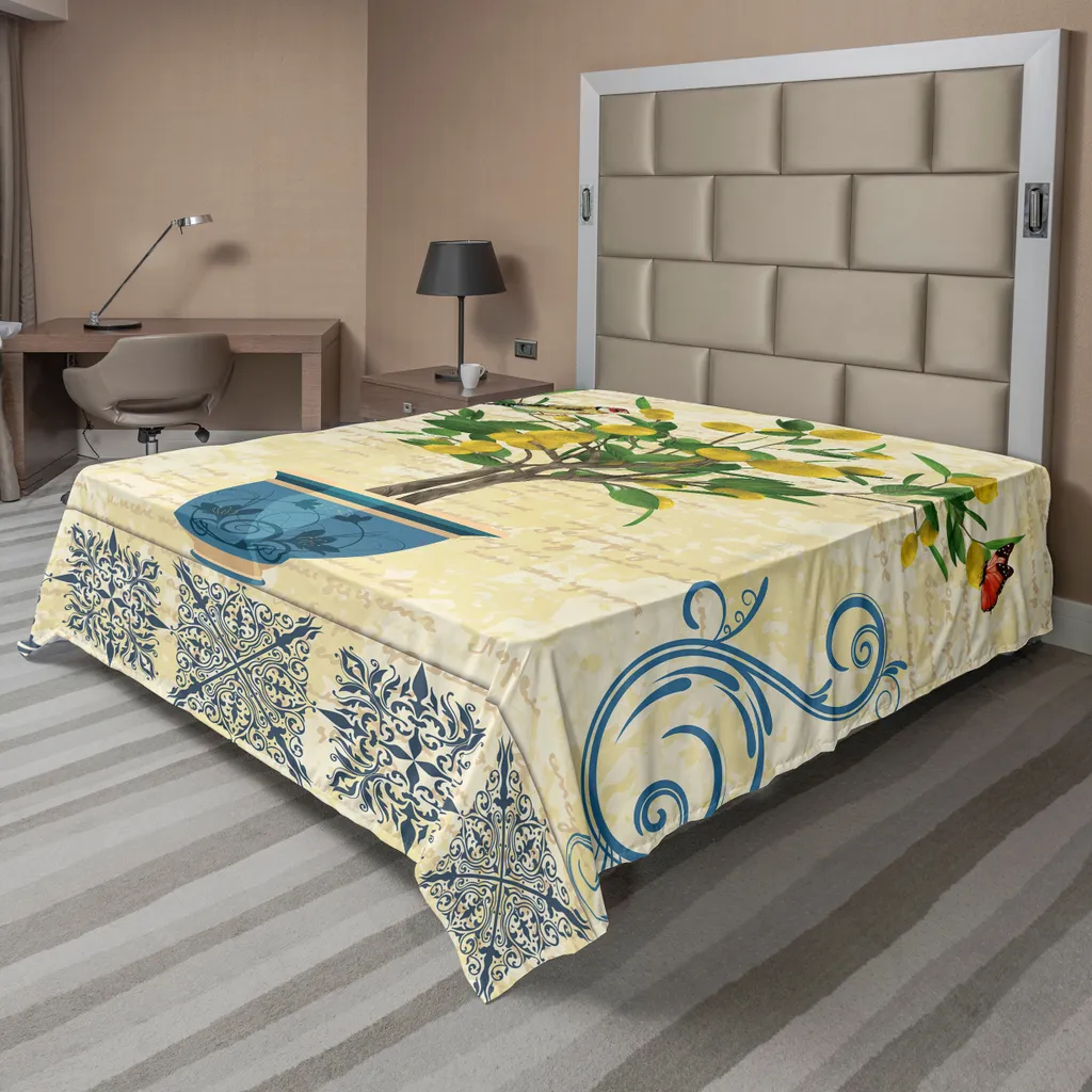 Drap de lit doux et confortable Lemon Tree 260x228 cm, motif détaillé