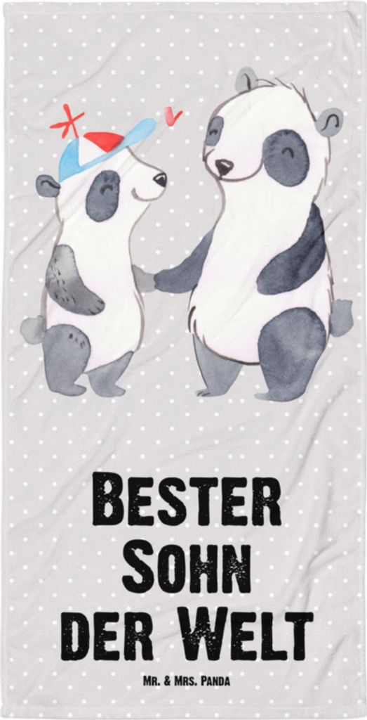 Mr. & Mrs. Panda Handtuch Panda Bester Sohn der Welt - Grau Pastell - Geschenk, Strandtuch, Nachwuchs, Sohnemann, Familie, Reisehandtuch, Strandlak...