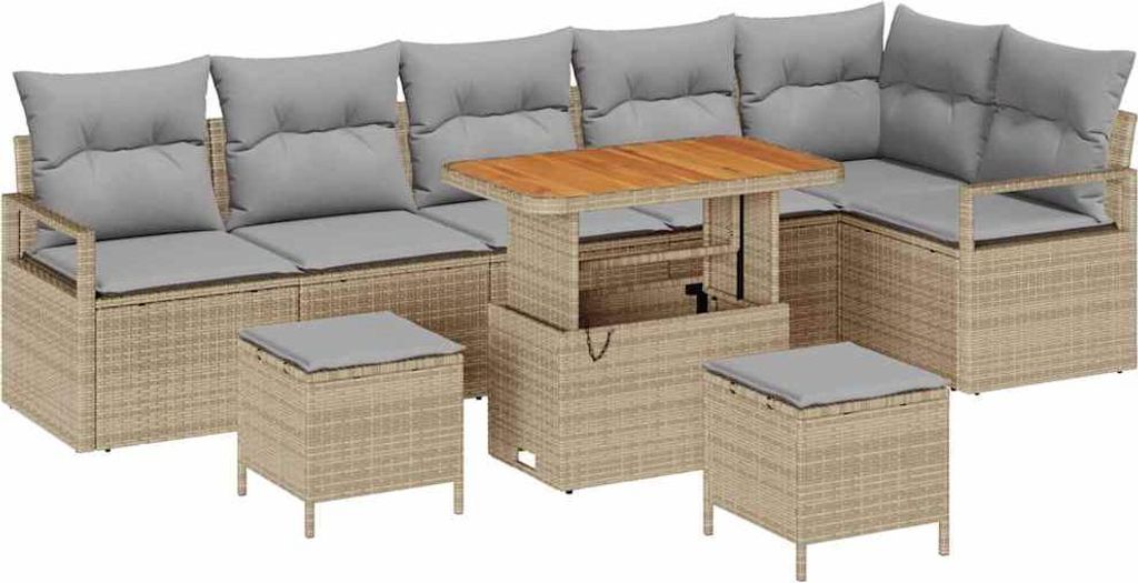 vidaXL Garten-Sofa-Set mit Kissen 9 pcs Beige und Hellgrau