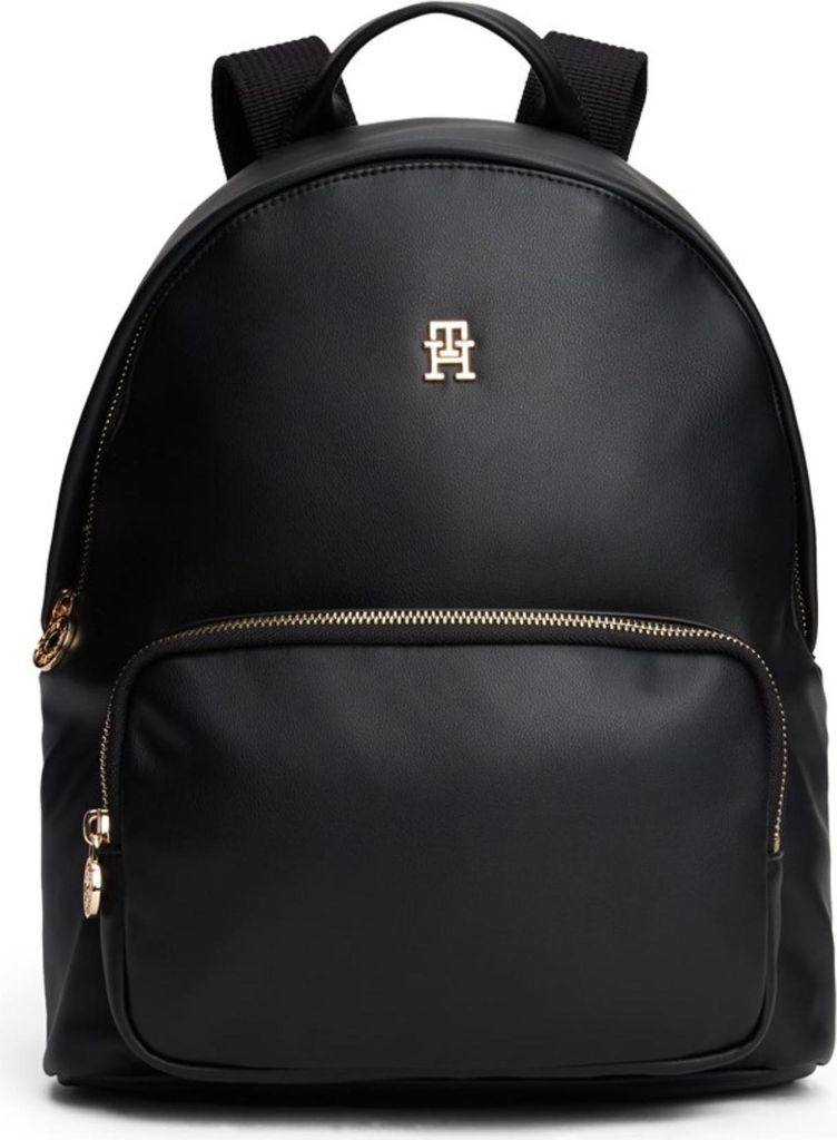 A black backpack shown from the front.