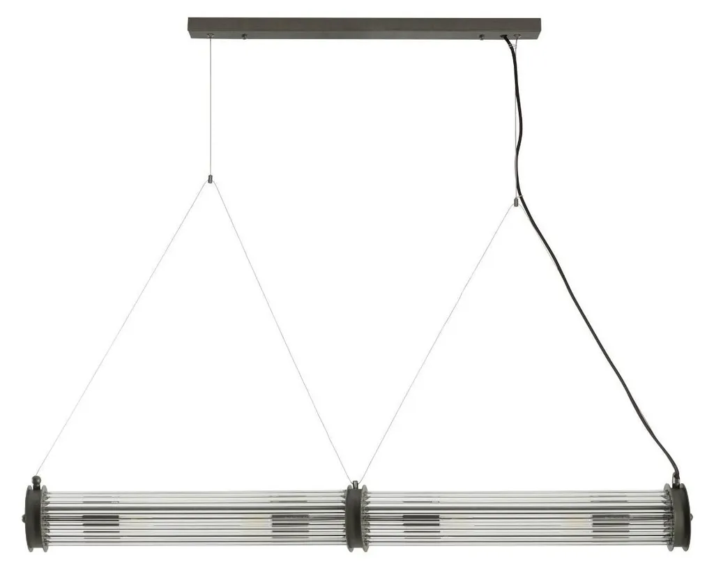 Lustre Tube Verre et Métal Gris : Éclairage Sans Éblouissement