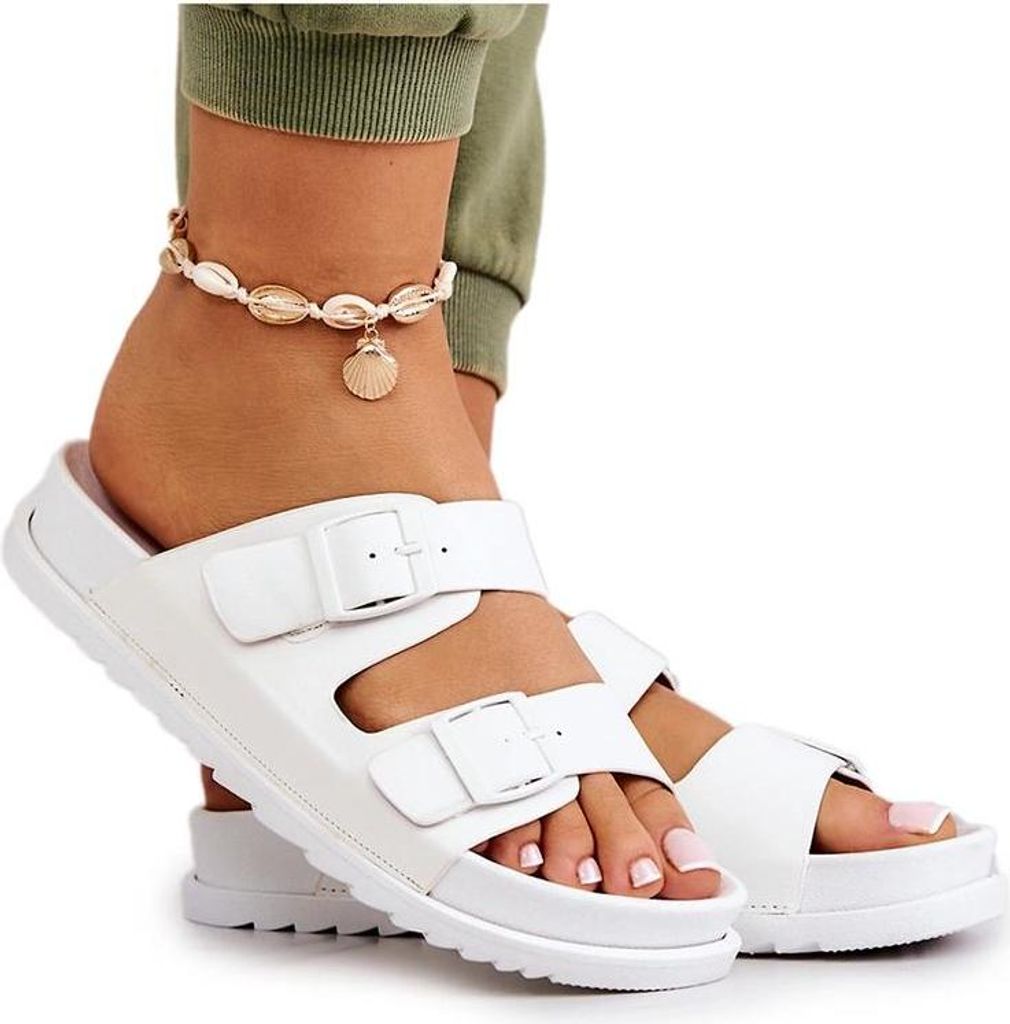 Gummi Flip Flops mit Schnalle Weiß Corina 36