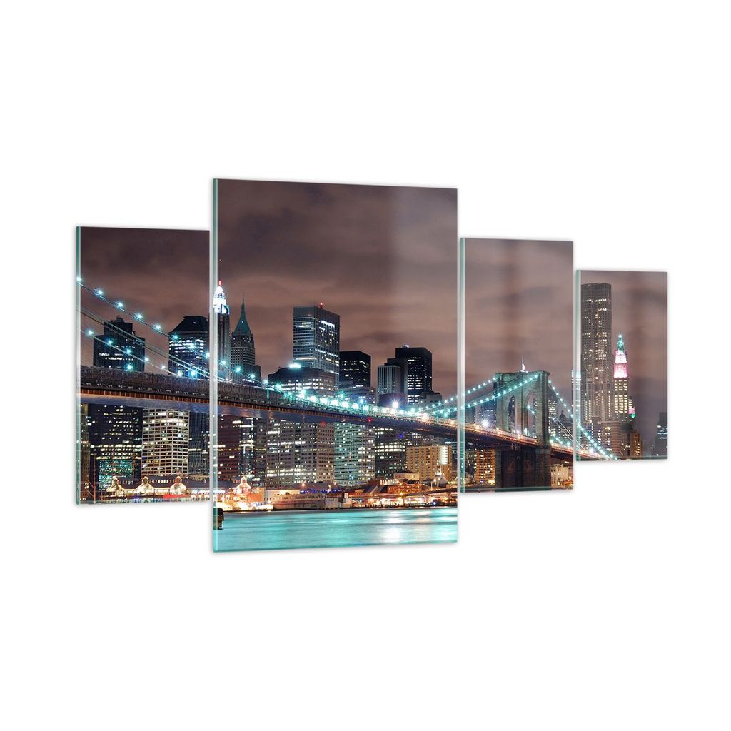 Bilder auf glas - Stadt Brücke Wolkenkratzer - 160x90cm - Glasbilder - Wandbilder - Kunstdruck - zum Aufhängen bereit - Wanddekoration aus Glas -...