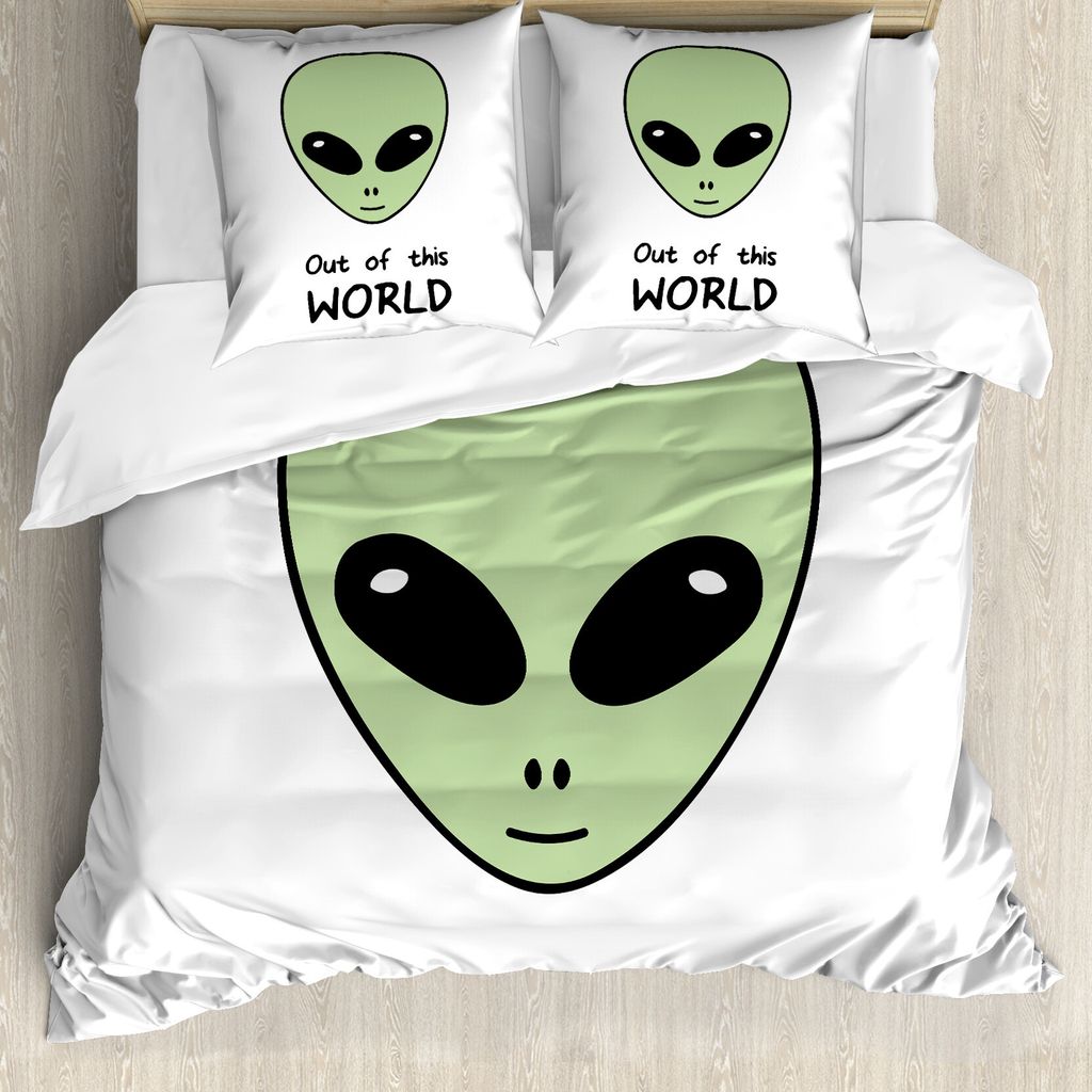 ABAKUHAUS Außerirdischer Bettbezug Set für Einzelbetten, Aus Dieser Welt UFO Being, Milbensicher Allergiker geeignet mit Kissenbezug, 155 cm x 22...