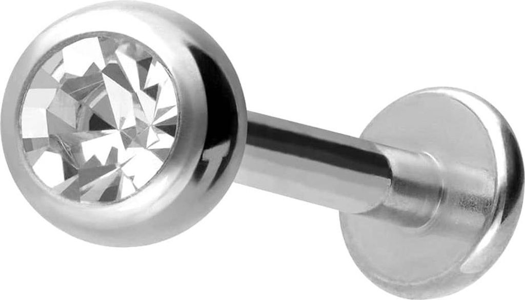 Ohrpiercing, Nasenpiercing Titan Labret mit Innengewinde KRISTALL Silber Stablänge: 10mm + Stabstärke: 1,6mm + Kugelgröße: 4mm