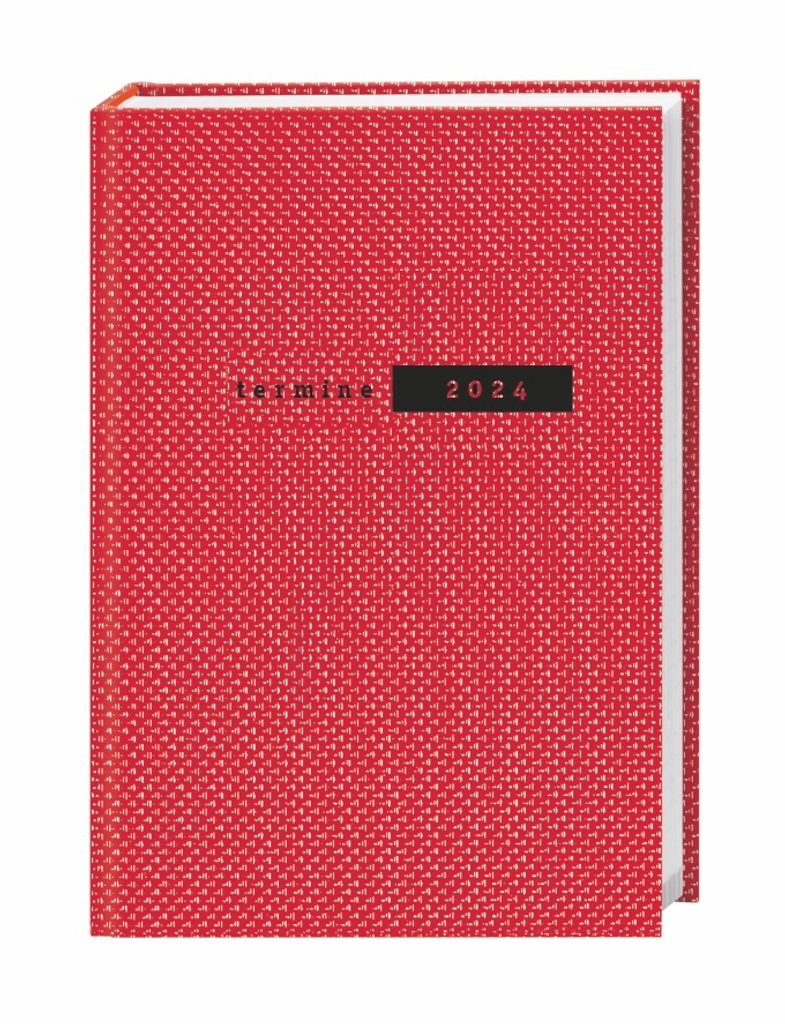 Roter Terminer A5. Schicker Terminkalender 2024 mit hochwertigem Struktureinband. Buch-Kalender mit Lesebändchen. Wochenplaner 2024 mit 152 Seiten...