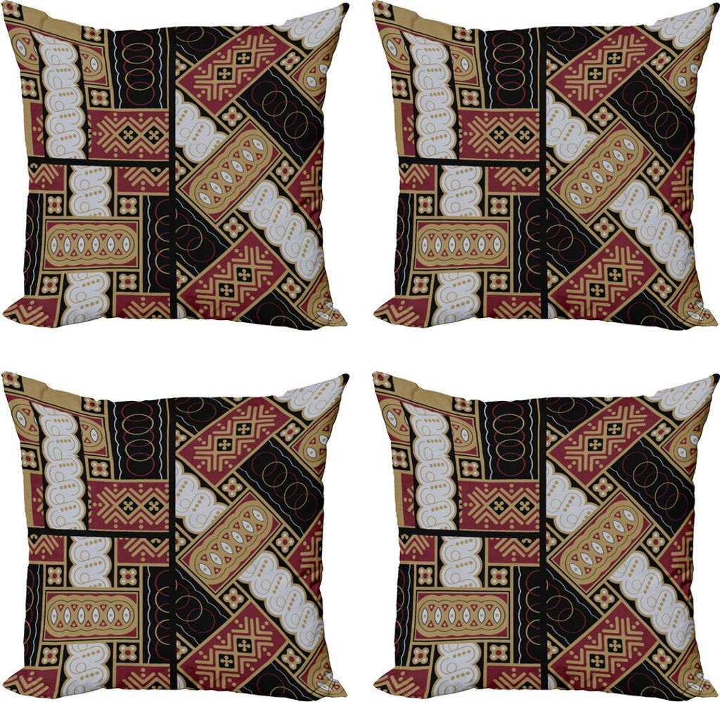 ABAKUHAUS Batik Kissenbezug Set (4 Stück), Javaner Geometrische Motive, Moderner Doppelseitiger Digitaldruck, 45 cm x 45 cm, Tan Koksgraue Rubin