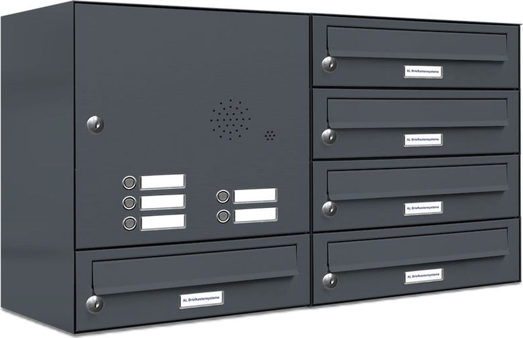5er Briefkasten Anlage Aufputz - Wandmontage RAL 7016 Anthrazit Klingel