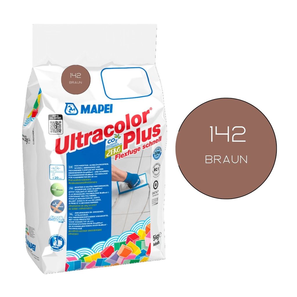 MAPEI ULTRACOLOR PLUS Fugenmörtel 142 braun 5 kg Flexfuge ohne Ausblühen schnell trocknend Fliesenfuge