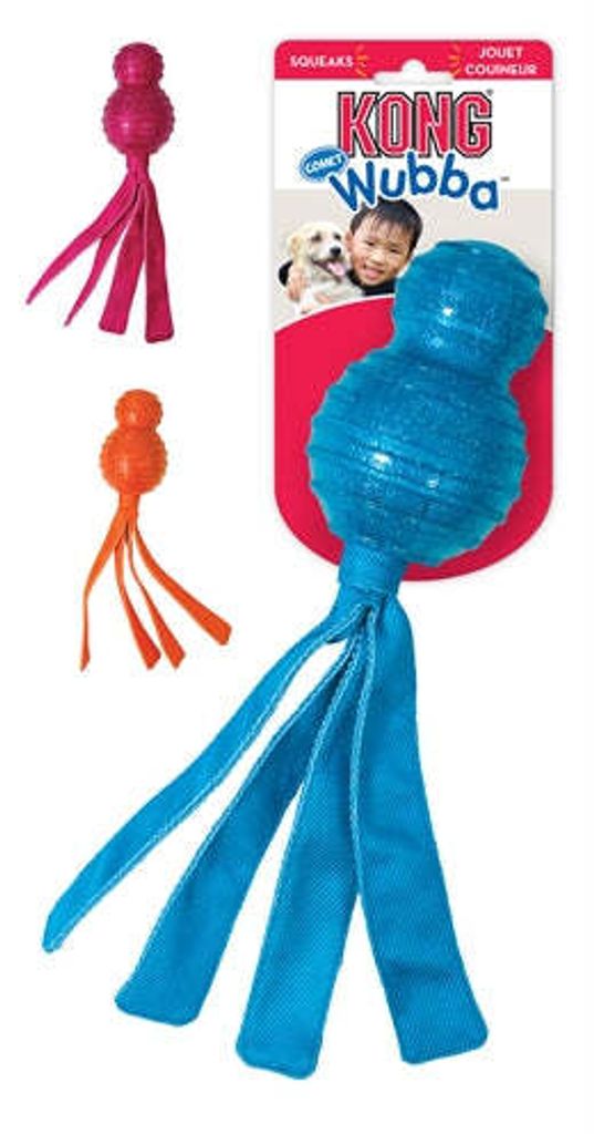 KONG Wubba Comet, Hund, Quietschendes Spielzeug, Gemischte Farben, Kauend