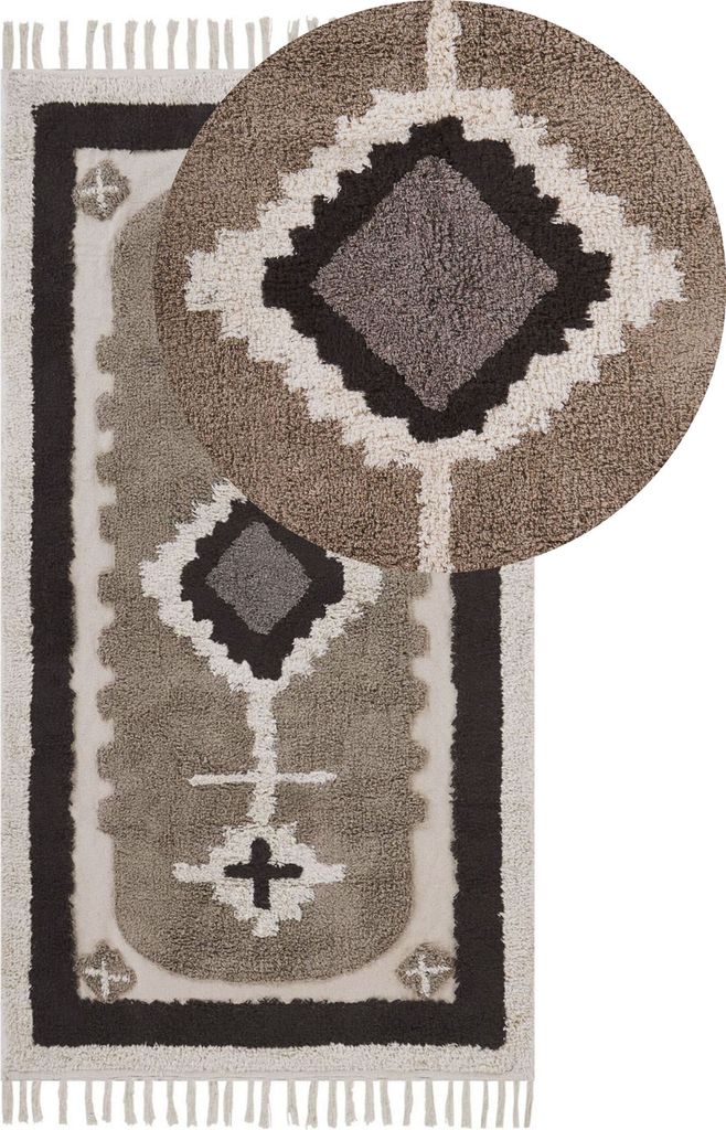 BELIANI Teppich Beige / Braun Baumwolle Rechteckig 80 x 150 cm Geometrisches Muster Fransen Getuftet Kurzhaar Kurzflor Wohn- und Schlafzimmer