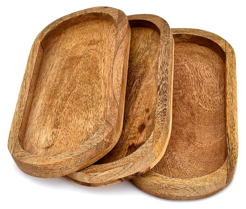 Platten aus Mangoholz, 3er-Set, elegante Platten für die Heimdekoration, Käsebrett für Essen, Badezimmer, Heimdekoration (23,9 x 10,2 x 1,9 cm)