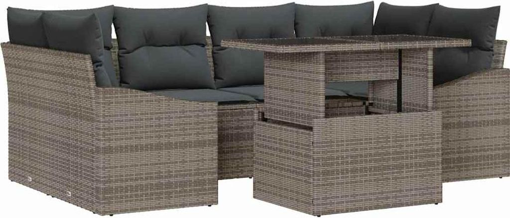 vidaXL Gartensofa-set mit Speicher mit Kissen 7 pcs Grau Poly-Rattan