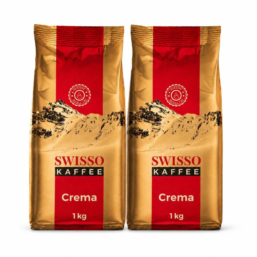 Swisso Kaffee Crema Kaffeebohnen 2 × 1 kg 100 % Arabica Produktbild  KI-generiertes Bild