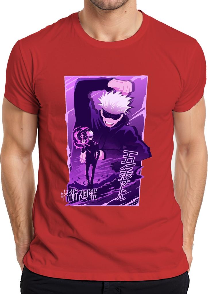 Gojo Satoru Jujutsu Kaisen weißes Haar Anime Ästhetik Geschenk Herren T-Shirt, Rot, M