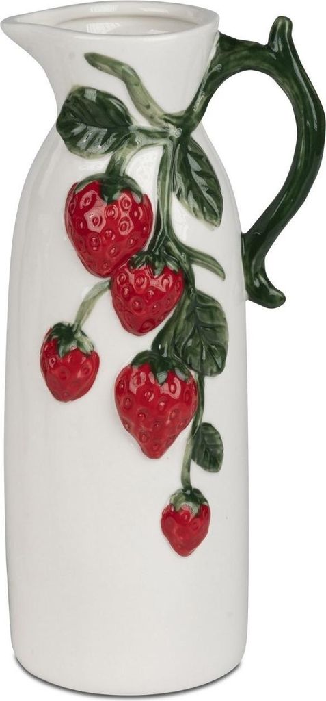 Deko Krug, Vase Erdbeeren weiß rot H. 25cm aus Porzellan Formano S26