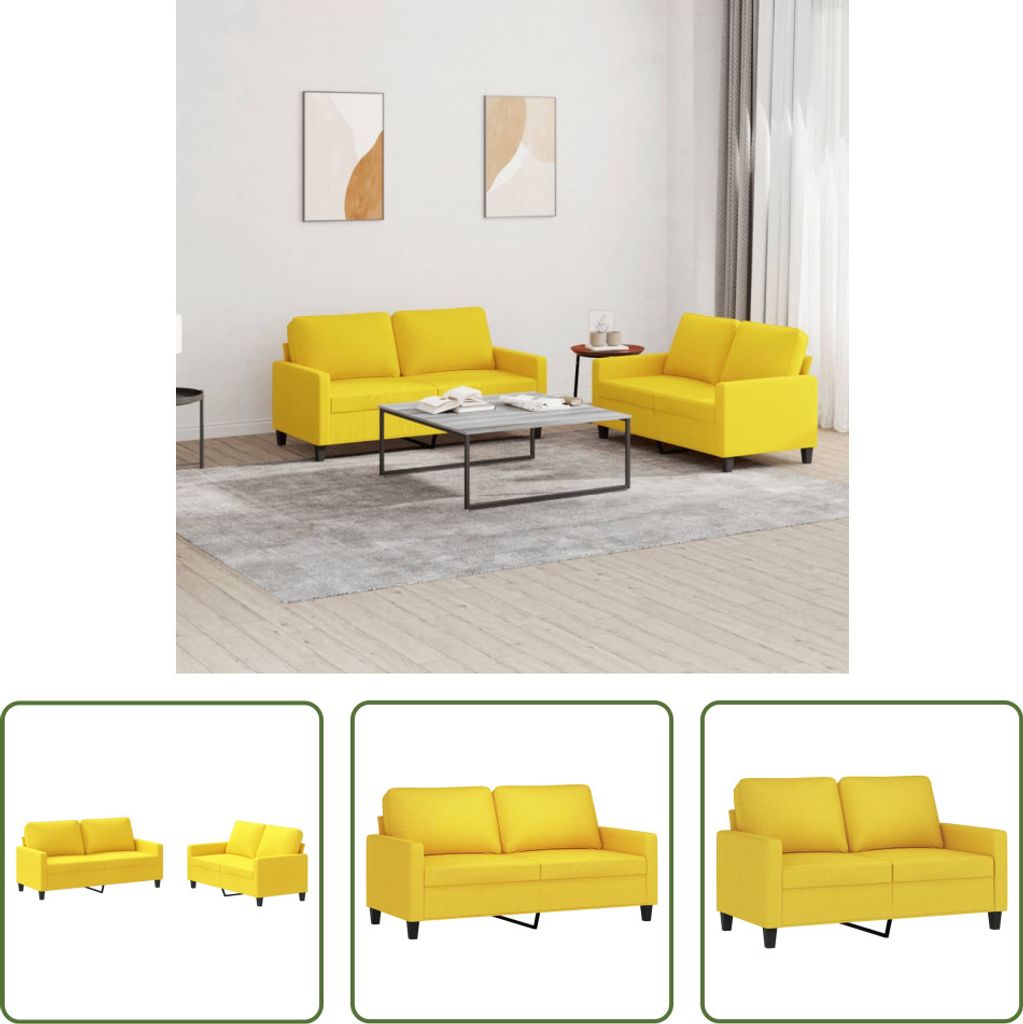 The Living Store 2-tlg. Sofagarnitur mit Kissen Hellgelb Stoff