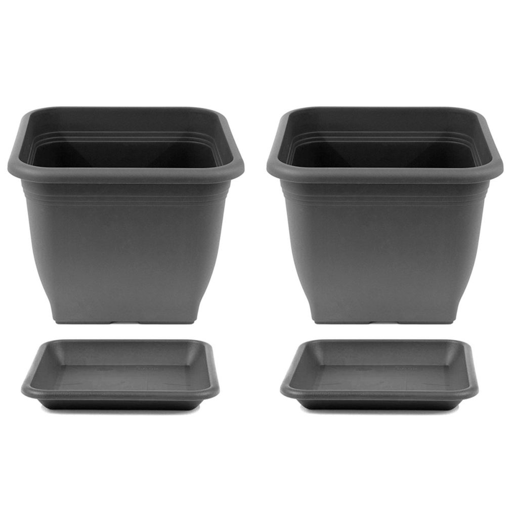 2x Pflanztopf 19 x 19 cm Kunststoff incl. Untersetzer Eckig Produktbild 
