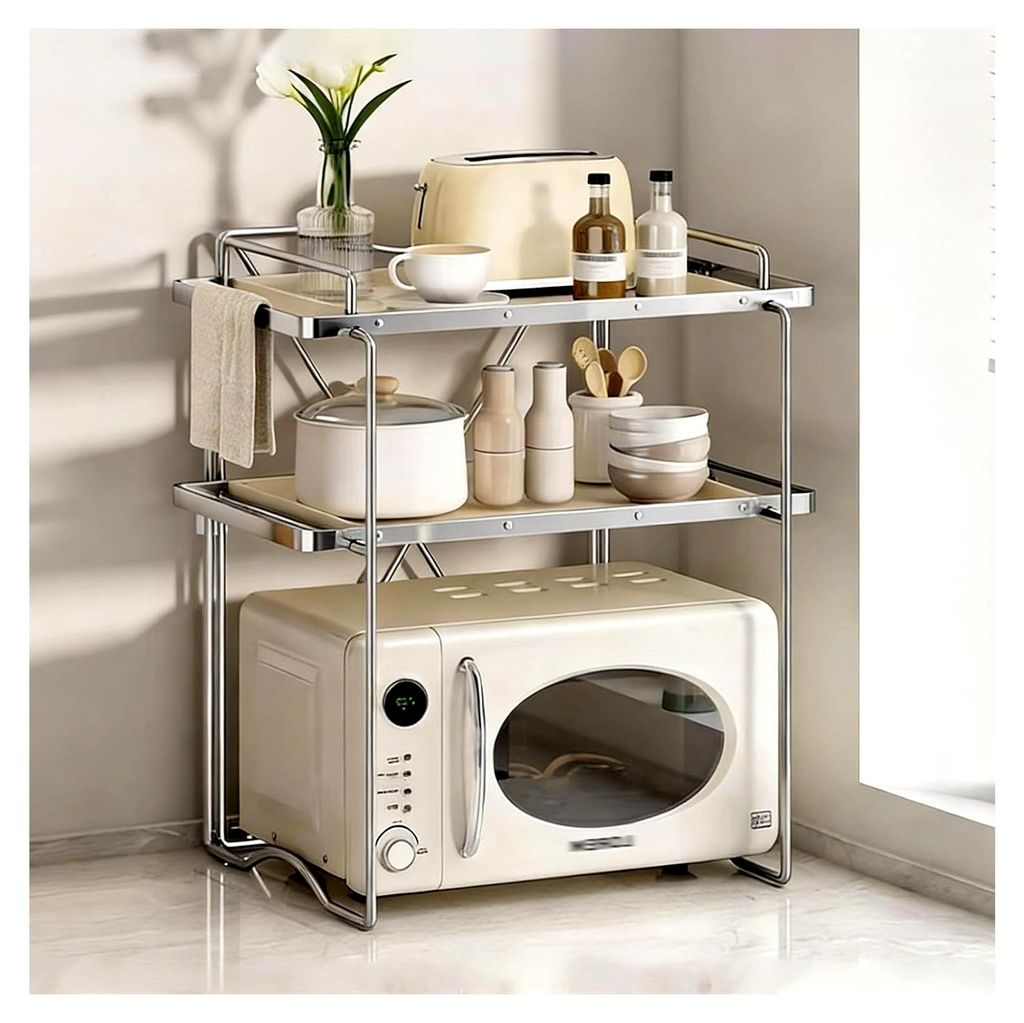 Metall-Mikrowellenregal, Mikrowellenständer für die Arbeitsplatte, Küchenorganizer mit abnehmbarer Ablagefläche, stehendes Küchenregal (3-Tier...