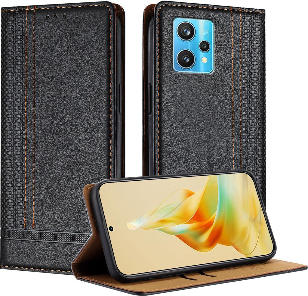 Handyhülle für Realme 9 Pro+ Leder Flip Klappbare Schutzhülle mit Standfunktion Schwarz