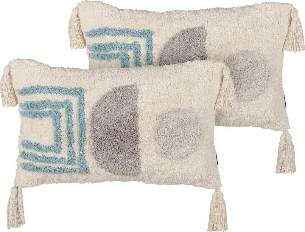 Coussin de décoration style bohème en coton avec pompons lot de 2