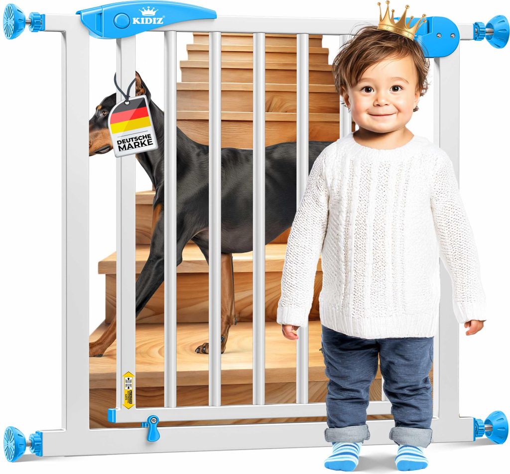 KIDIZ Schutzgitter für Treppen | Tür, Auto Close Kindertreppengitter ohne Bohren | 90° Stop, Absperr Türschutzgitter, schwenkbare Trennwand, ...