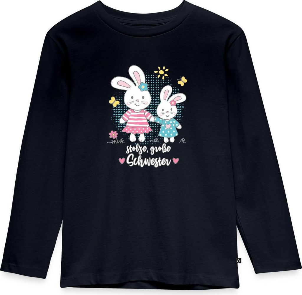 Spreadshirt Stolze Große Schwester Hase Geschenk Geschenkidee Kinder Premium Langarmshirt, 98/104 (2 Jahre), Navy