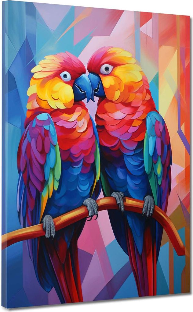 Abstrakt bunte Papageien Leinwandbild Wandbild Kunstdruck XL Wanddeko: 75x100x2cm
