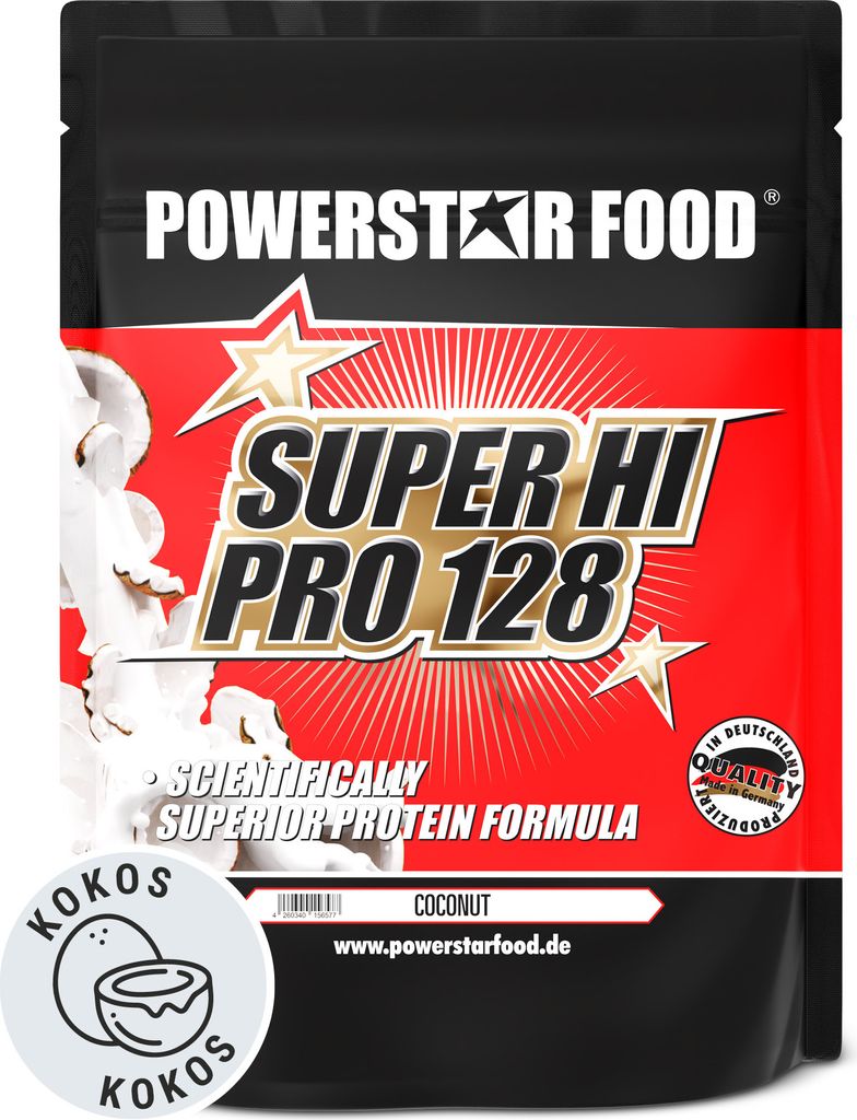 Powerstar SUPER HI PRO 128 | Mehrkomponenten Protein-Pulver 1kg | Höchste Biologische Wertigkeit | Protein-Shake zum Muskelaufbau | Coconut