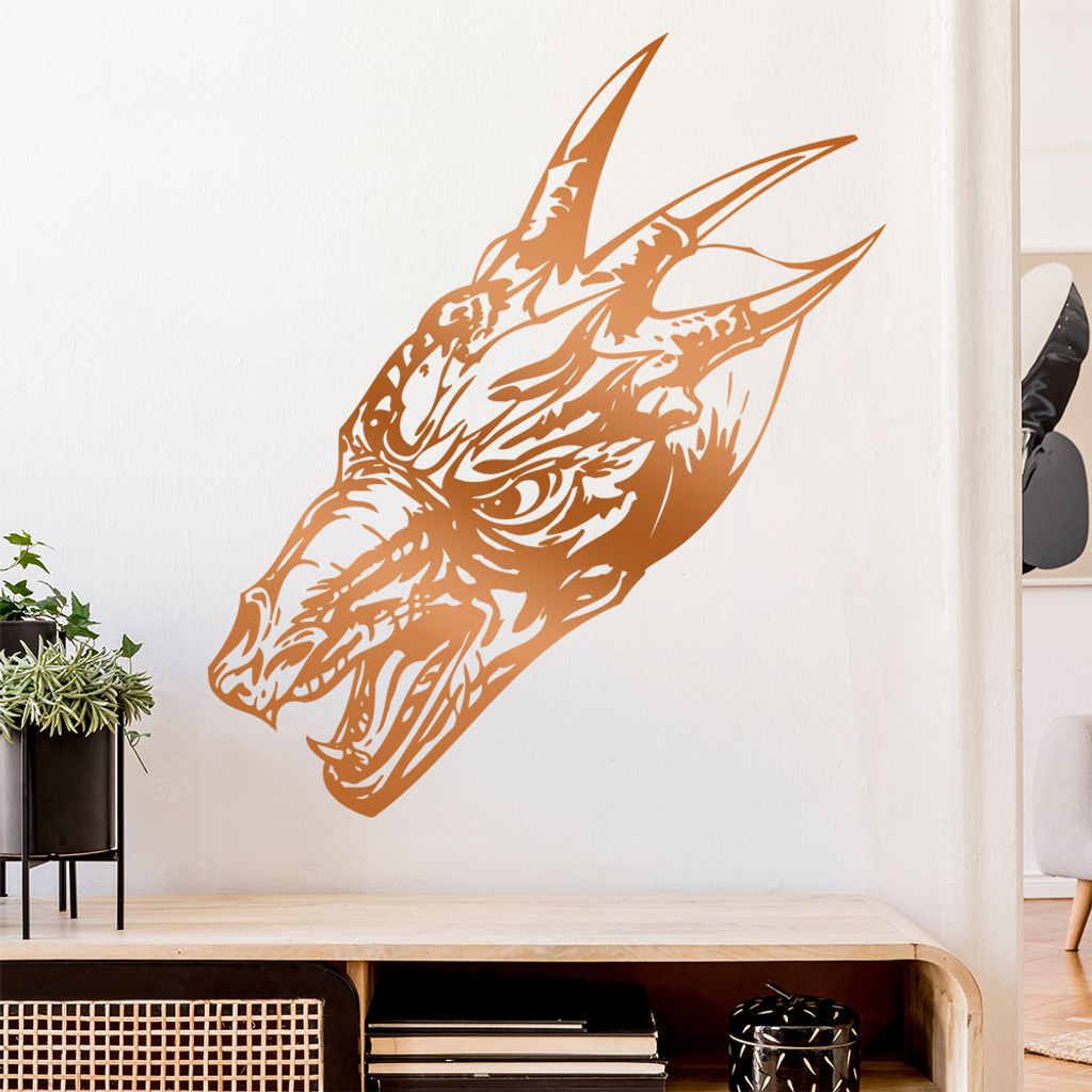 Drachen Kopf Wandtattoo in 6 Größen - Wandaufkleber Wall Sticker - Dekoration, Küche, Wohnzimmer, Schlafzimmer, Badezimmer