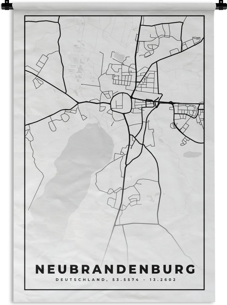 MuchoWow Wandteppich Wandbehang Stadtplan - Neubrandenburg - Karte 60x90 cm Tapisserie Dekoration Wandtuch - Foto-Teppich - Abwaschbar
