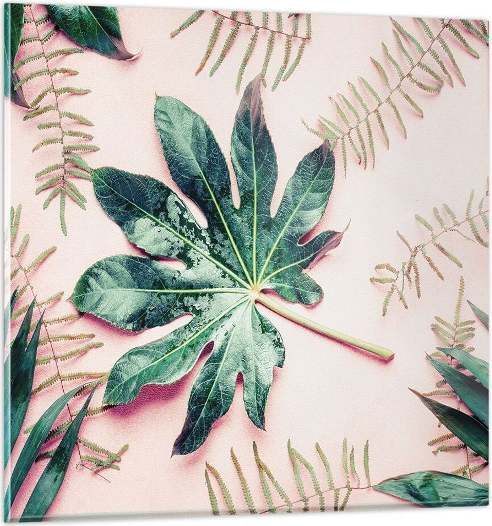 Bilder auf glas - Einteilig - Blatt Tropisch Palme - 60x60cm - Glasbilder - Wandbilder - Bilder - zum Aufhängen bereit - Wanddekoration aus Glas -...