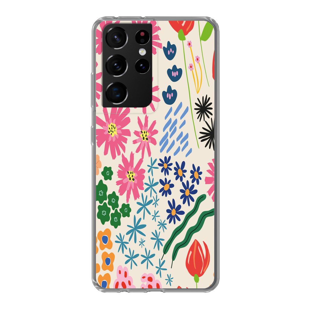 MuchoWow Handyhülle Schutzhülle Hülle für Samsung Galaxy S21 Ultra Blume - Blätter - Feldblumen Silikon Softcase Handy Hülle - Mobiltelefon
