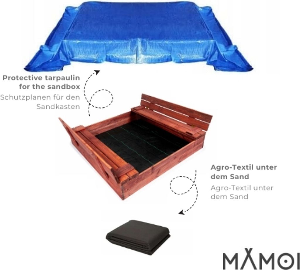 Holz-Sandkasten 120x120 Cm Mit Deckel & Sitzbänken – Imprägniert Und Kindersicher