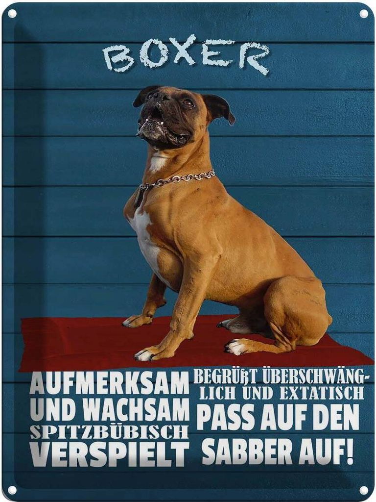 vianmo Blechschild 40x30 cm Boxer Hund aufmerksam wachsam Produktbild 