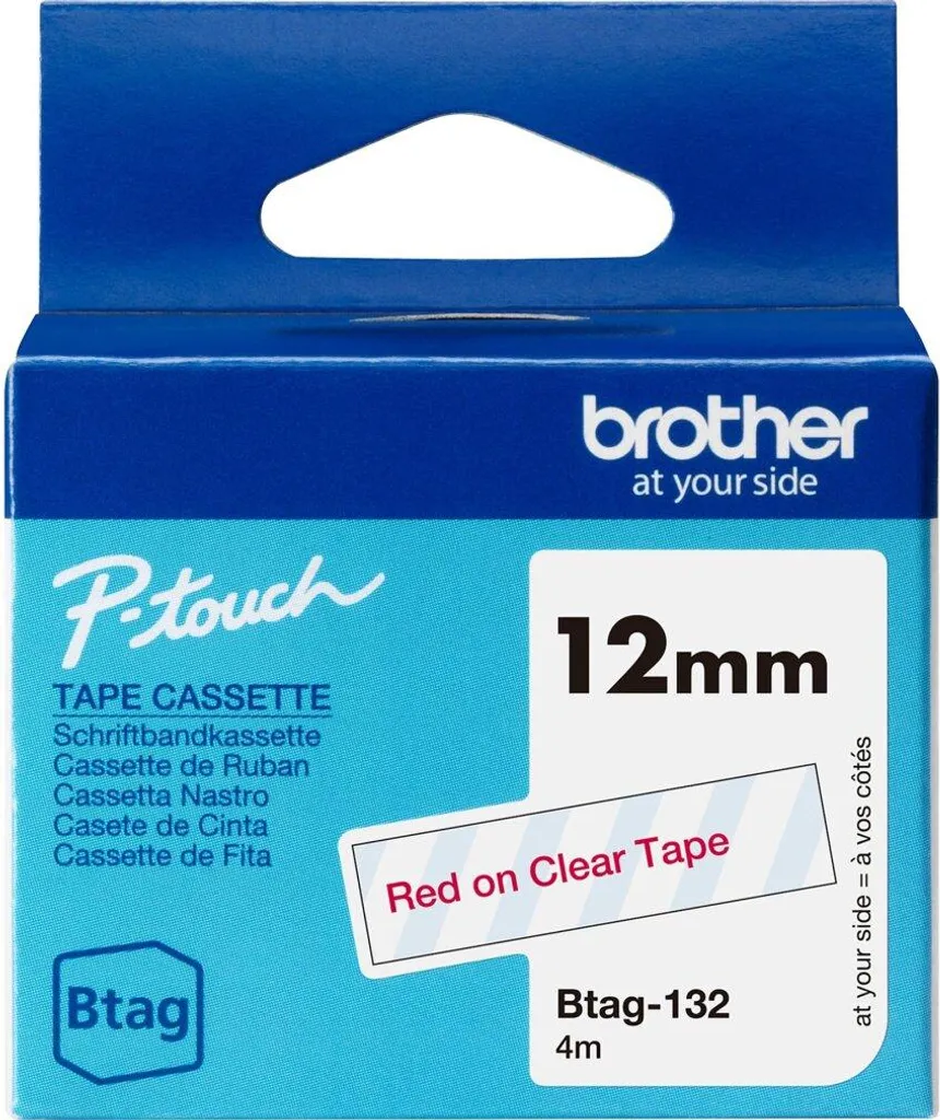 Nastro Brother BTAG-132 12mm x 4m Originale Rosso su Trasparente