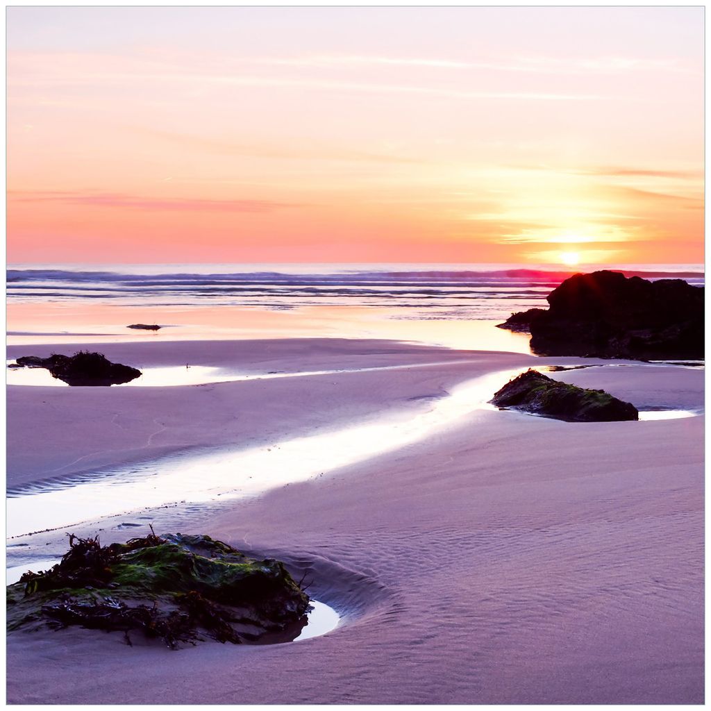 Wallario Magnet für Kühlschrank / Geschirrspüler, magnetisch haftende Folie - 60 x 60 cm, Motiv: Sonnenuntergang am einsamen Strand