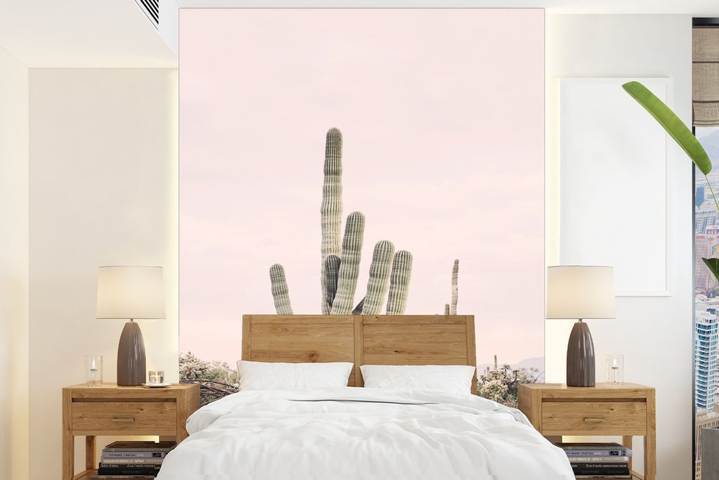 MuchoWow Fototapete für Wohnzimmer oder Schlafzimmer Wandtapete Vinyl Motivtapete Kaktus - Grün - Natur - Pflanzen - 205x280 cm - Wandbild