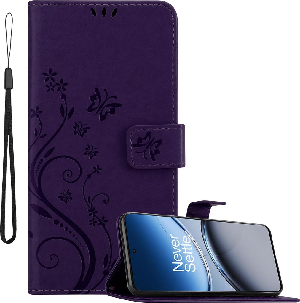 Cadorabo Hülle für OnePlus Nord 4 Hülle in FLORAL DUNKEL LILA Schutzhülle im Blumen Design mit Magnetverschluss, Standfunktion und Kartenfäche...