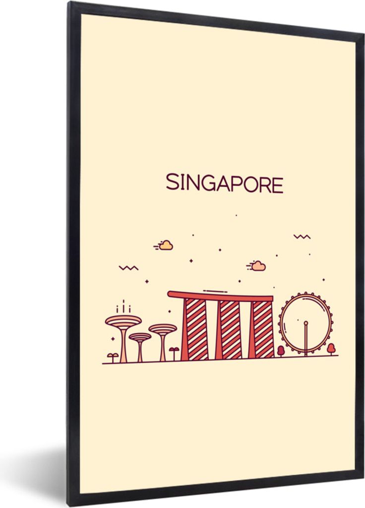 MuchoWow Gerahmtes Poster Singapur - Skyline - Asien 20x30 cm - Poster mit Schwarzem Bilderrahmen Wandposter Rahmen Foto Bilder - Drucken - Bilde...