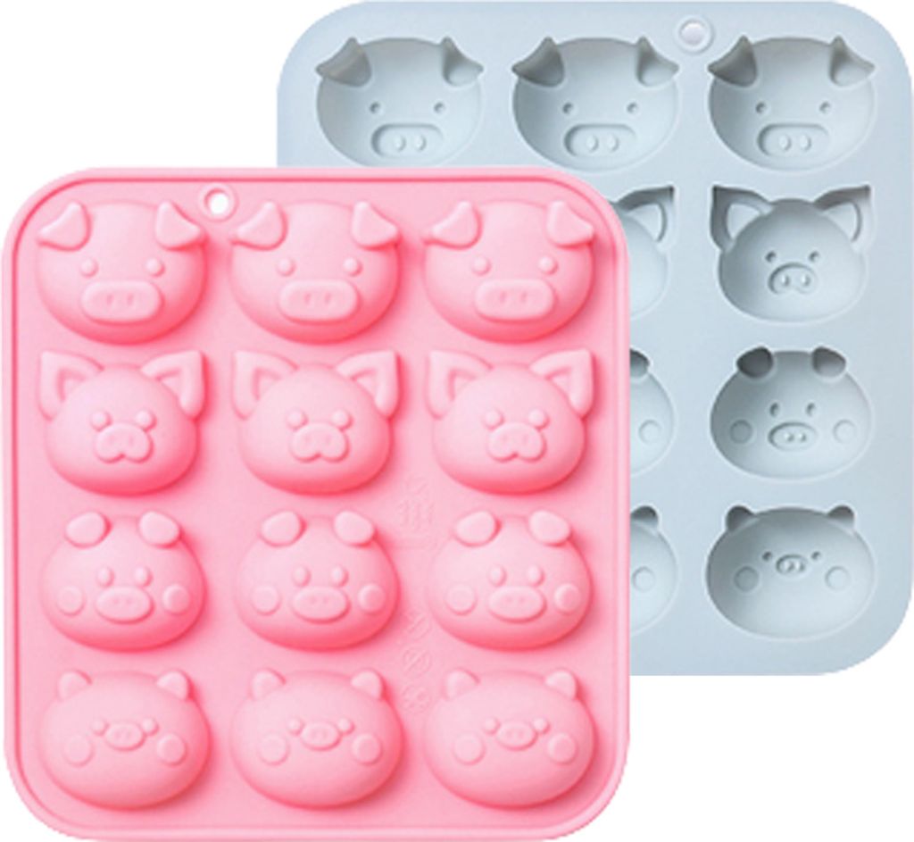 CANDeal Piggy Schokoladen-Silikonform, 2 Packungen 12-fach Schweinegesicht Emoticons Ferkel Süßigkeitenformen Für Gelee, Fondant, Bonbons, Keto-...
