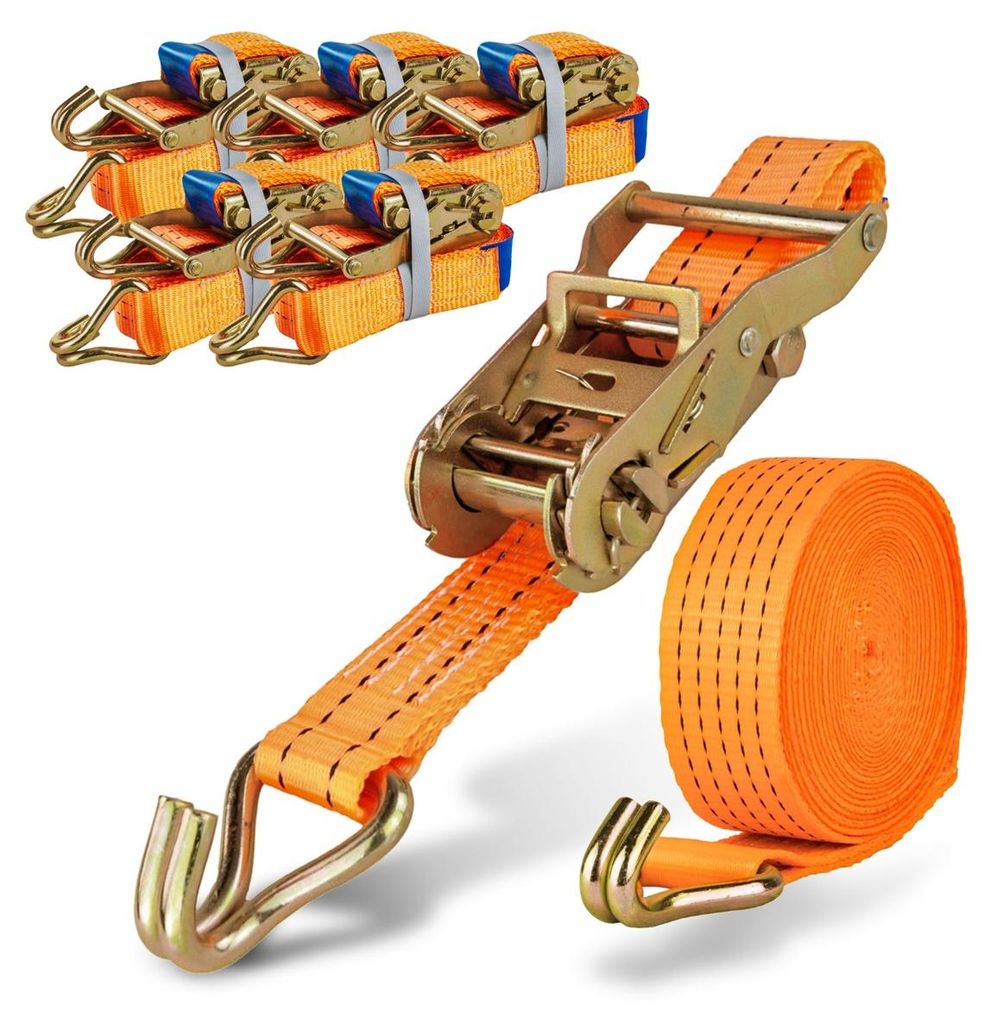 Safetytex Spanngurt 6 Meter 35mm 2000kg zweiteilig Anhänger Zurrgurt orange 6 Stück