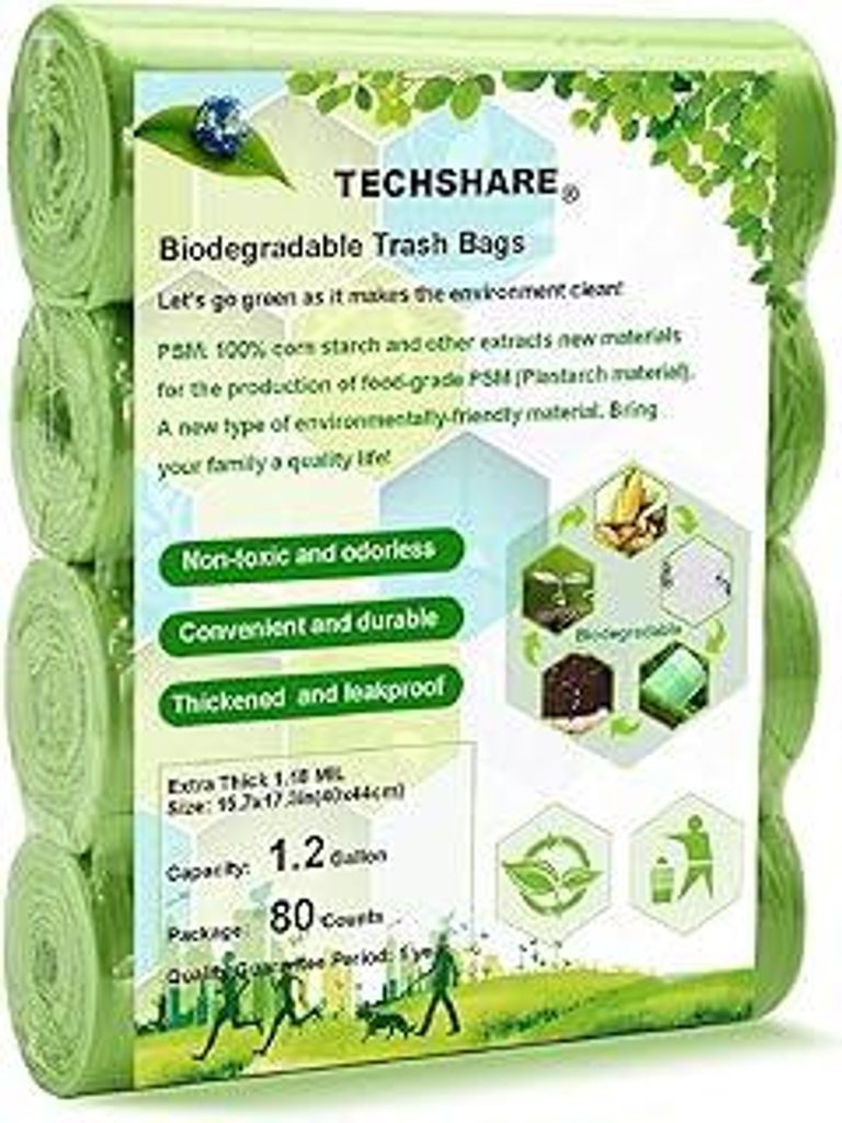 Biomüllbeutel 5L, Kompostierbare Müllbeutel 80 Zählungen, Dicker Abbaubarer Müllsack Für Haushalts-/Gartenabfälle in Küche-/Büro(Grün)