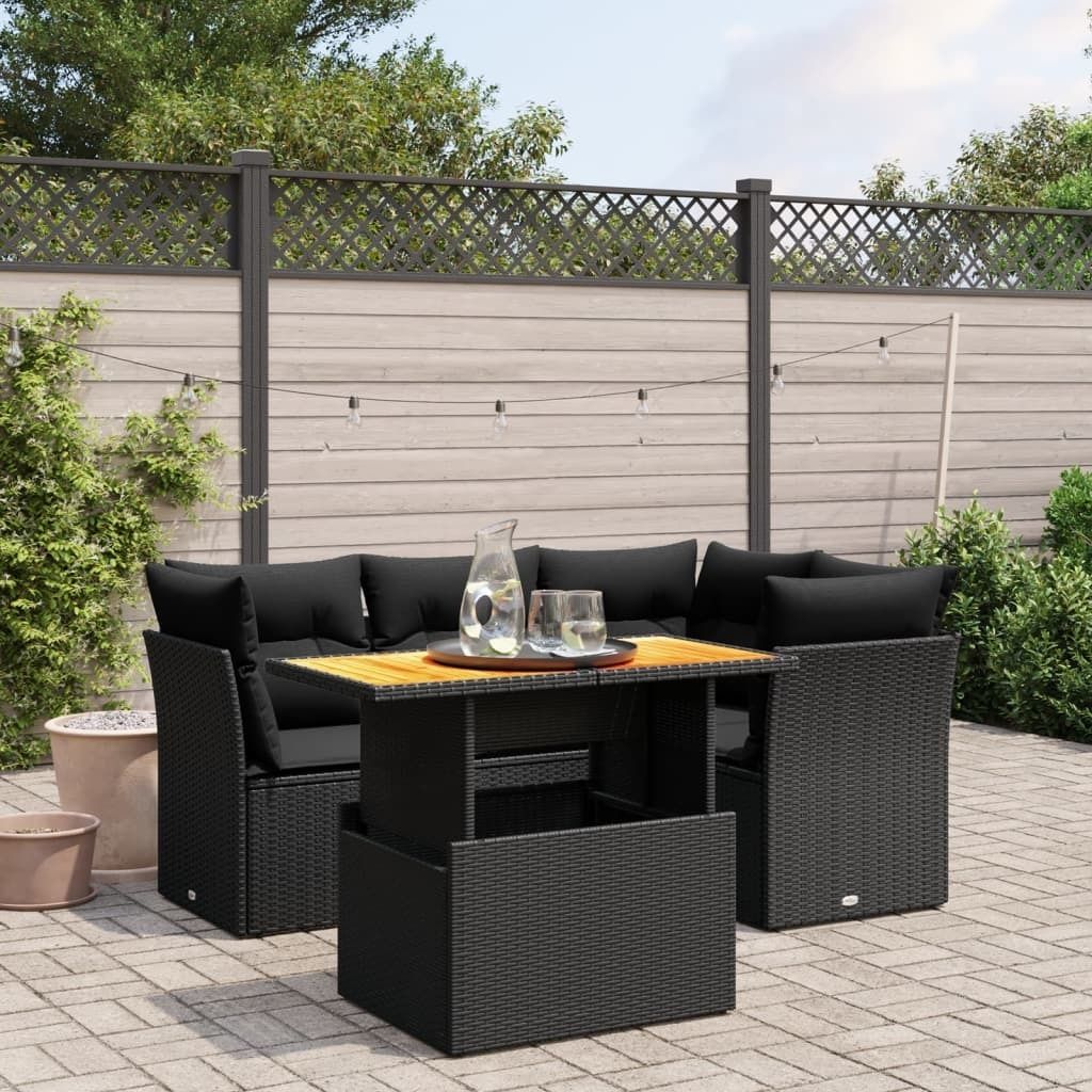 Design 5-tlg. Garten-Sofagarnitur mit Kissen Schwarz Poly Rattan, Gartenmöbel-Sets 2024 Neu