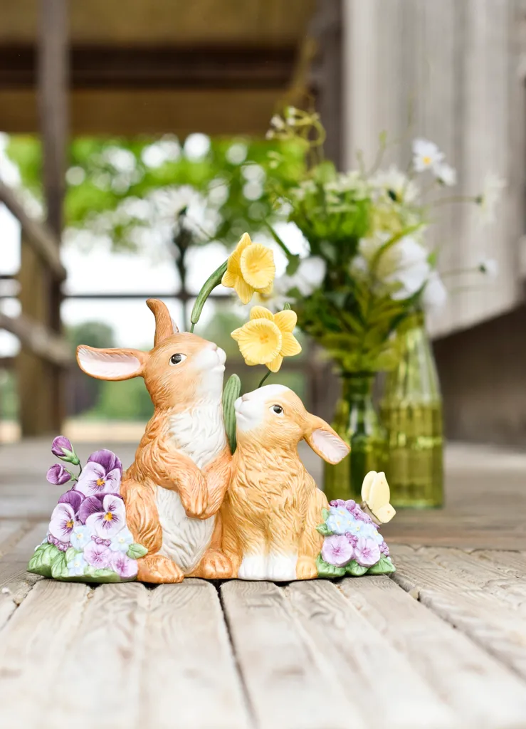 Statuette Couple de Lapins en Faïence Multicolore pour Décoration de Pâques - 7