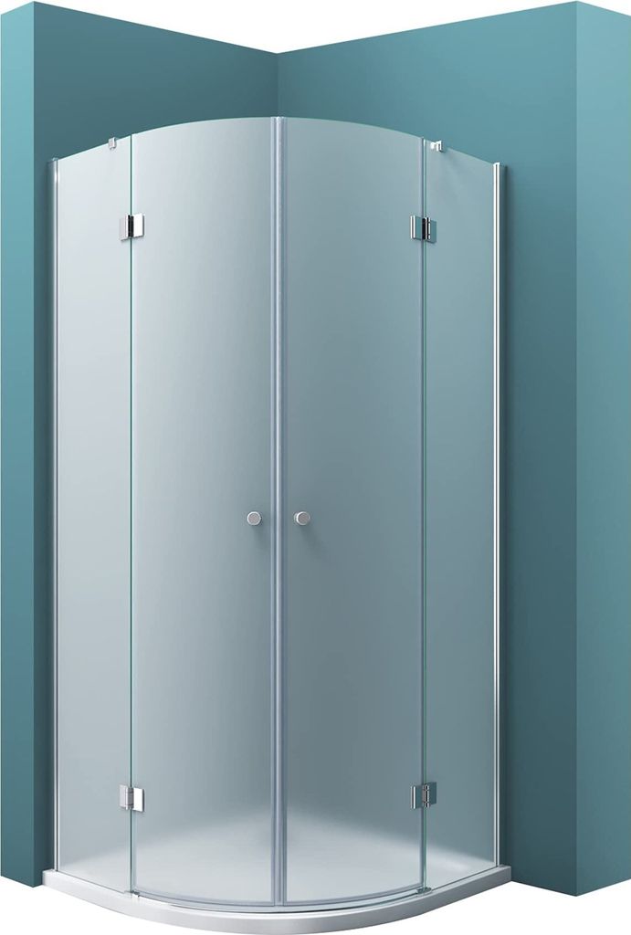 Mai & Mai Viertelkreis-Dusche Milchglas-Duschkabine 90x90x190cm 2 Pendeltüren 6mm ESG-Sicherheitsglas Nano-Beschichtung inkl. Duschtasse R02VS
