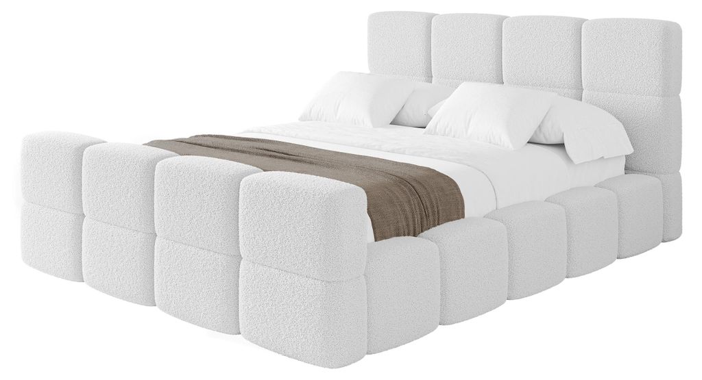 ALTDECOR Polsterbett mit Bettkasten - NATA-Z 140x200 Weiß, Bett mit Kopfteil, Boxbett ohne Matratze, Doppelbett mit Stauraum