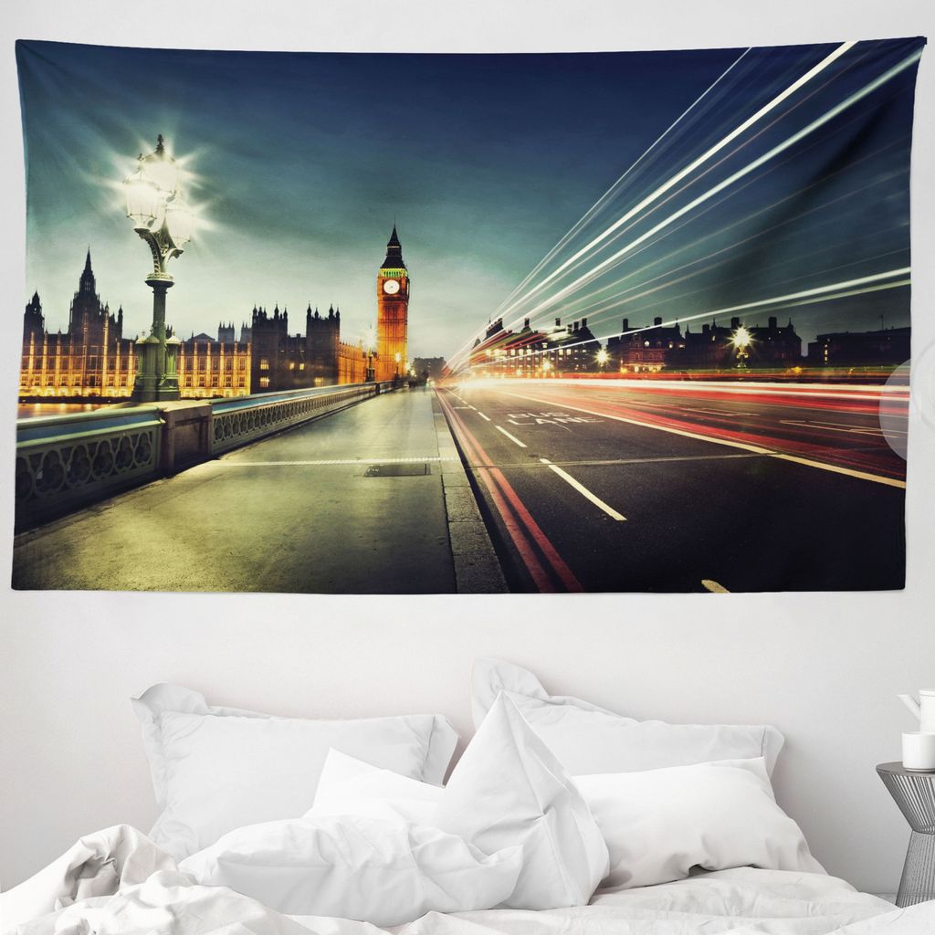 ABAKUHAUS London Wandteppich, Big Ben Städtisches Stadtbild aus Weiches Mikrofaser Stoff Waschbar ohne Verblassen Digitaldruck, 230 x 140 cm, Jade...