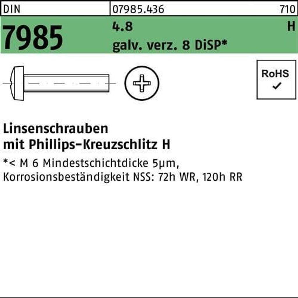 Reyher Linsenschrauben DIN 7985 4.8 M5x12 -H gal Zn DiSP (1000)