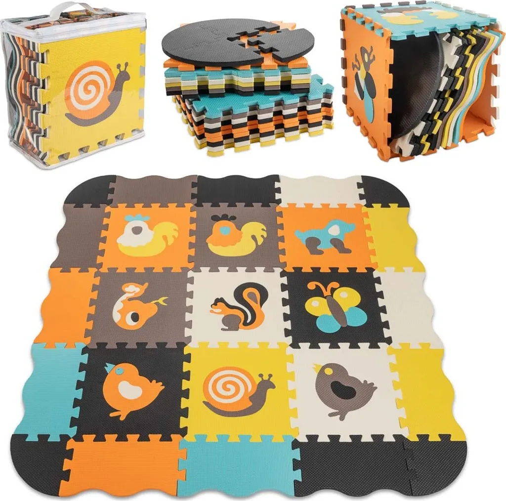 Tapis de sol bébé en mousse puzzle 25 pièces animaux parc de jeux 1cm